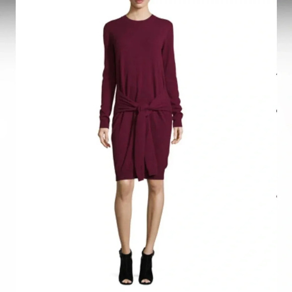 Autumn Cashmere Tie Front Sweater Dress in Pinot quiet luxury - Picture 1 of 6